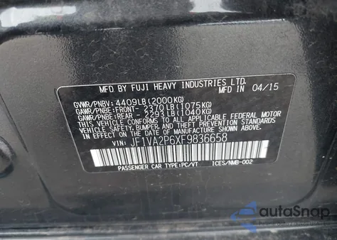 2015 Subaru Wrx Sti from USA, damaged, VIN JF1VA2P6XF9836658